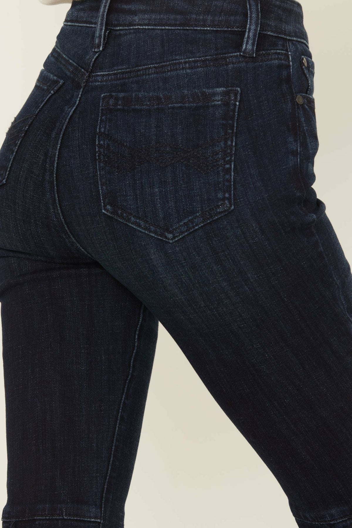 Allessio Dark Wash High Rise Fringe Bootcut Super Stretch Denim Jeans