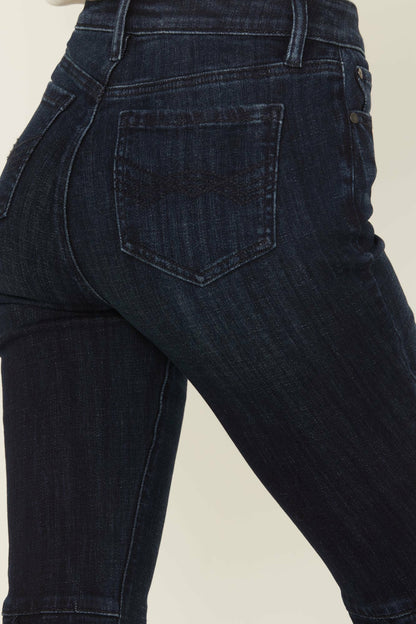 Allessio Dark Wash High Rise Fringe Bootcut Super Stretch Denim Jeans