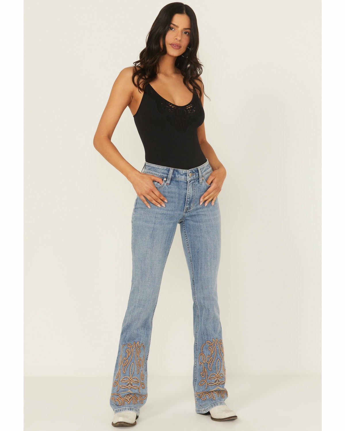 Hawkins Light Wash Rebel Mid Rise Boot Stitch Bootcut Super Stretch Denim Jeans