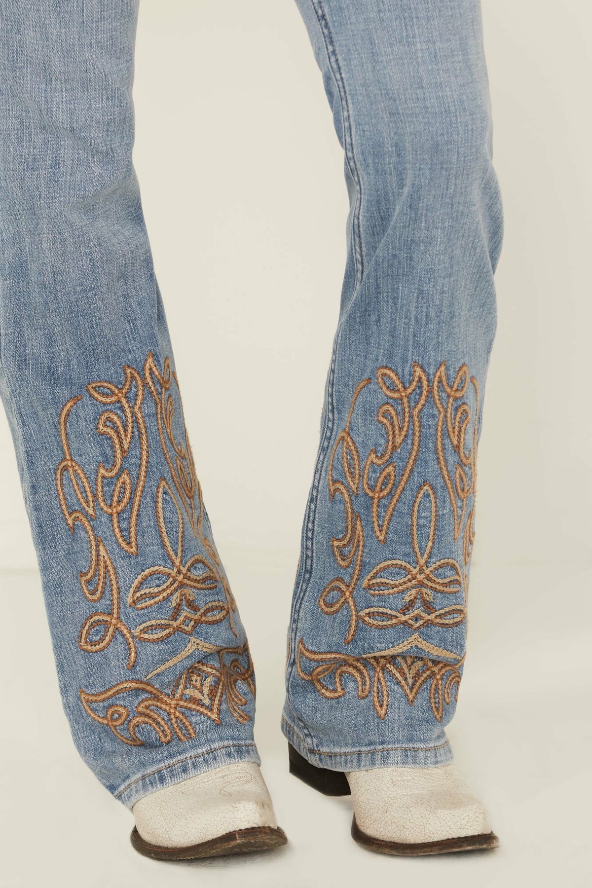 Hawkins Light Wash Rebel Mid Rise Boot Stitch Bootcut Super Stretch Denim Jeans