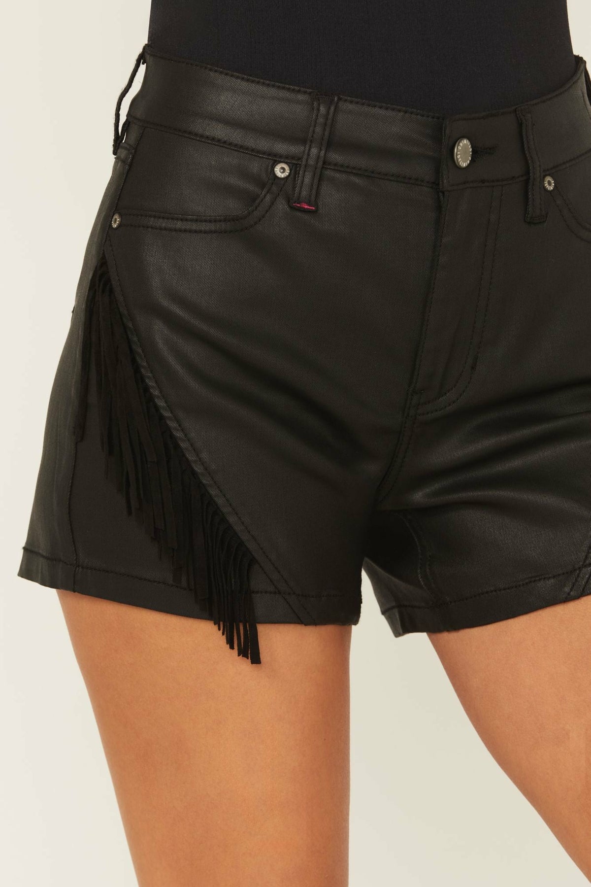 Bexhill Coated High Rise Fringe Super Stretch Denim Shorts