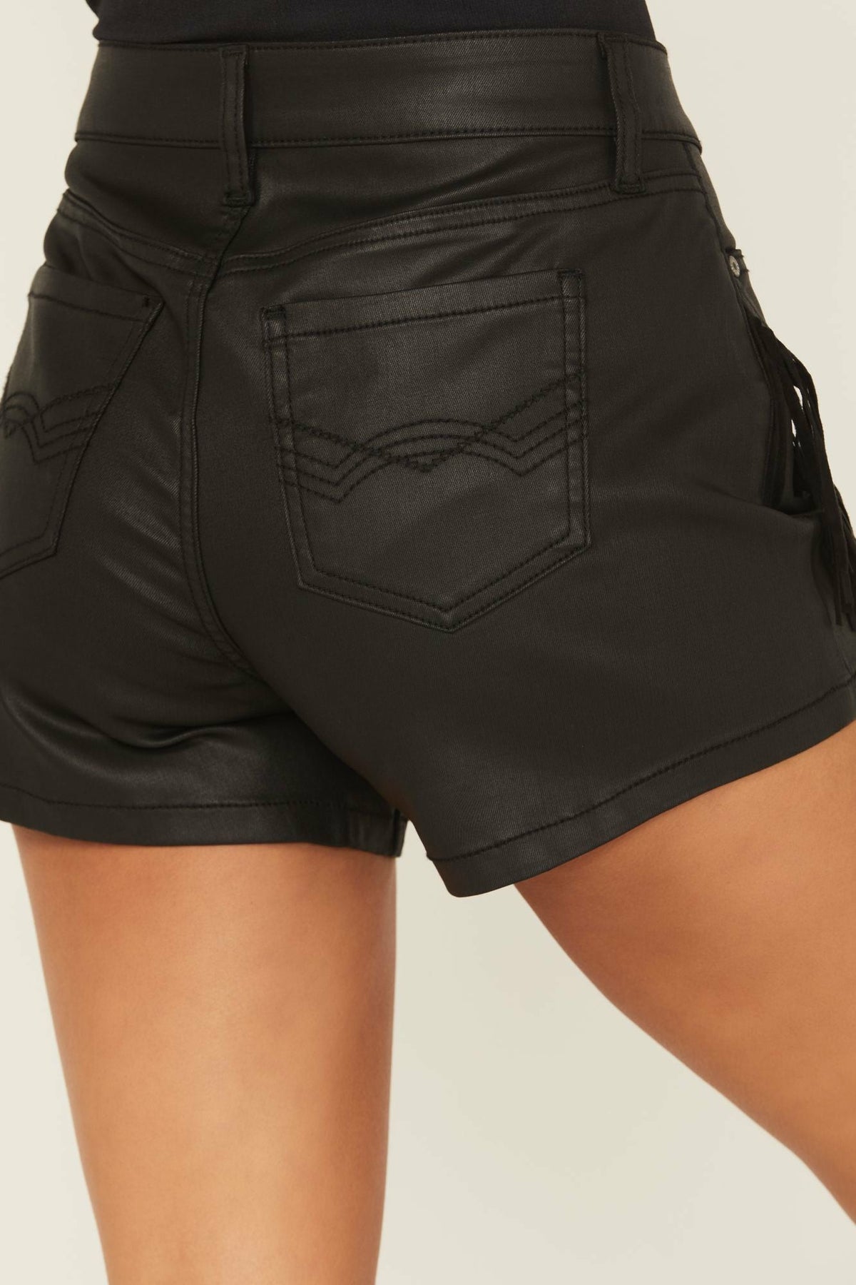 Bexhill Coated High Rise Fringe Super Stretch Denim Shorts