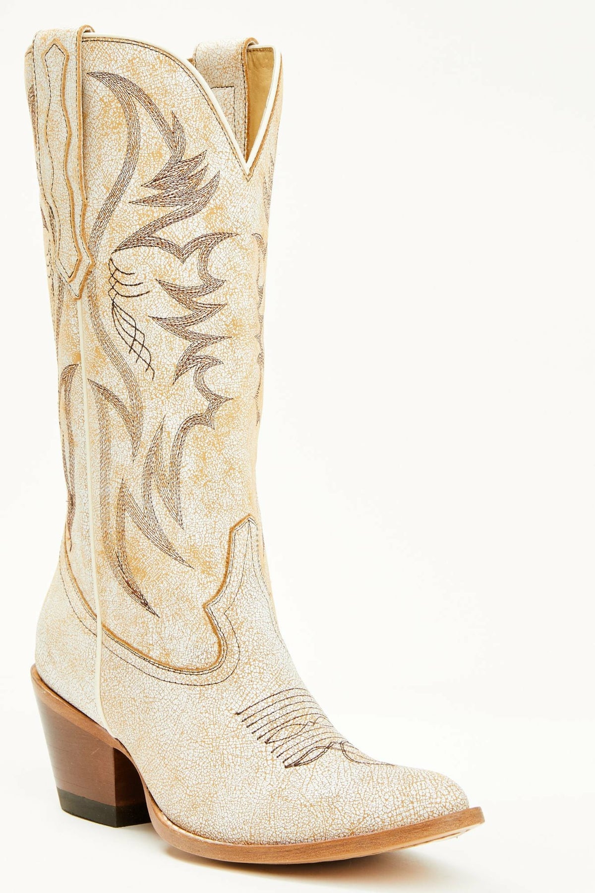 Charmed Life Crackle White Leather Western Boots - Round Toe
