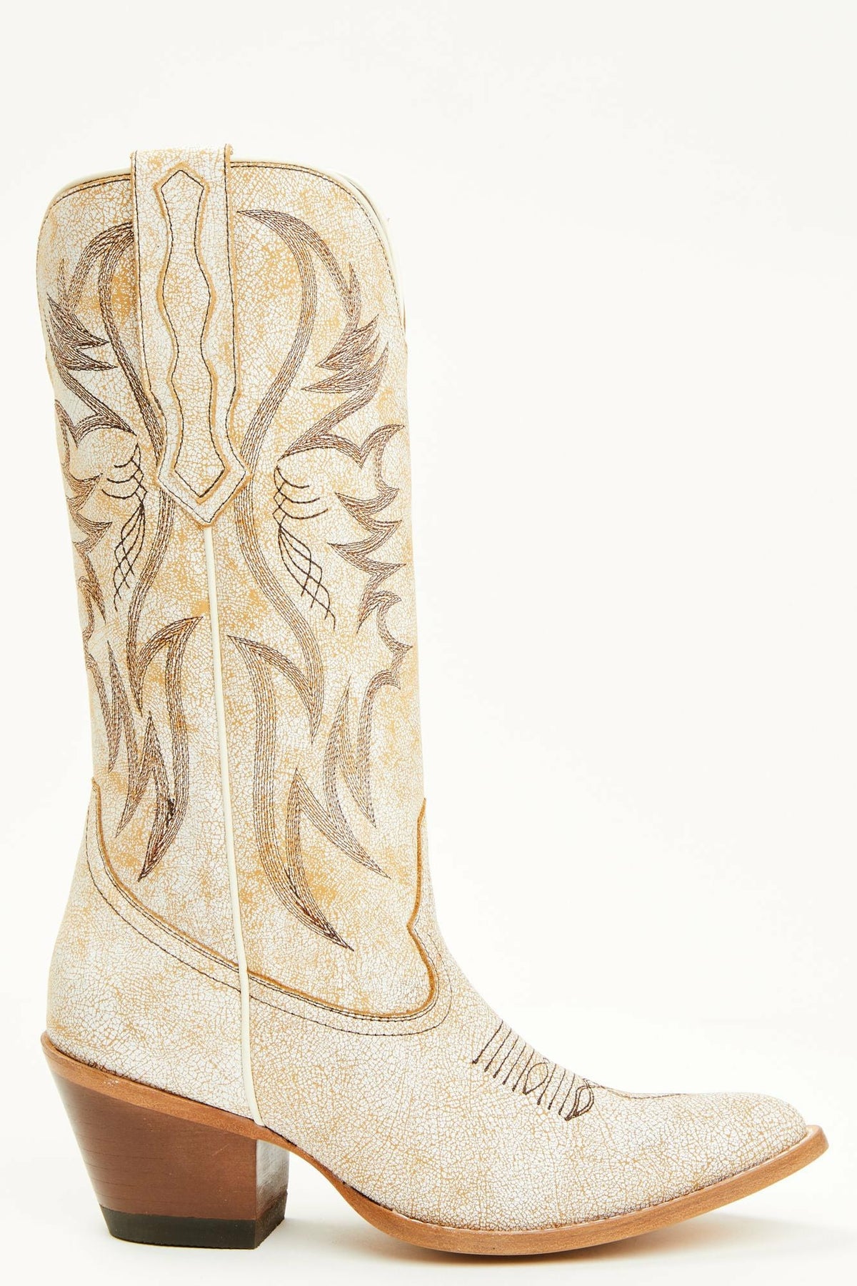 Charmed Life Crackle White Leather Western Boots - Round Toe