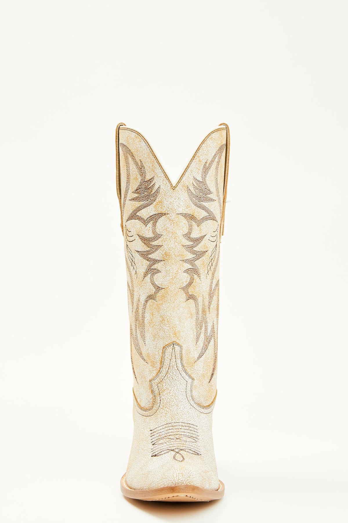 Charmed Life Crackle White Leather Western Boots - Round Toe