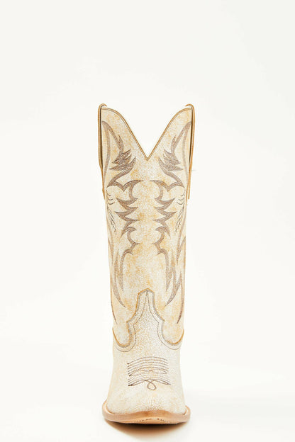 Charmed Life Crackle White Leather Western Boots - Round Toe