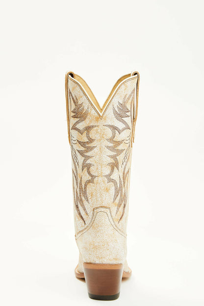 Charmed Life Crackle White Leather Western Boots - Round Toe