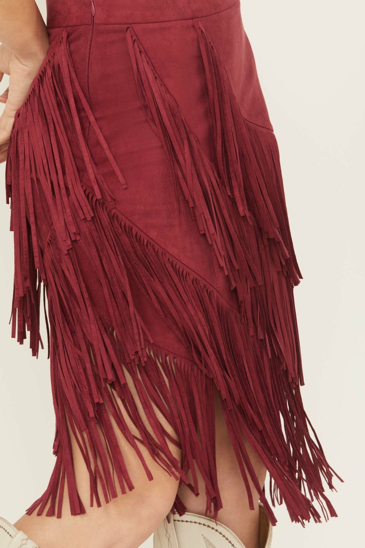 Tina Faux Suede Fringe Midi Skirt