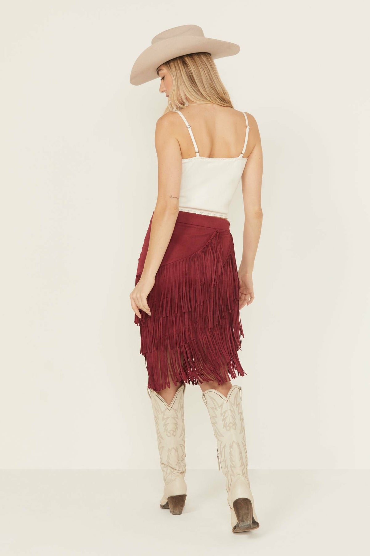 Tina Faux Suede Fringe Midi Skirt