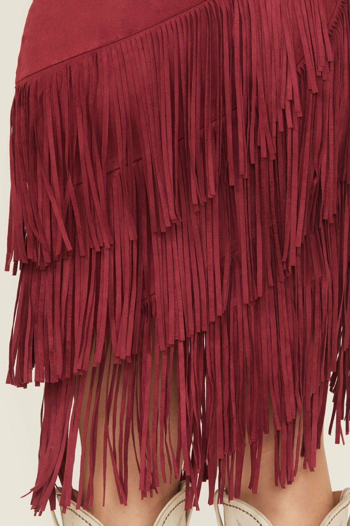 Tina Faux Suede Fringe Midi Skirt