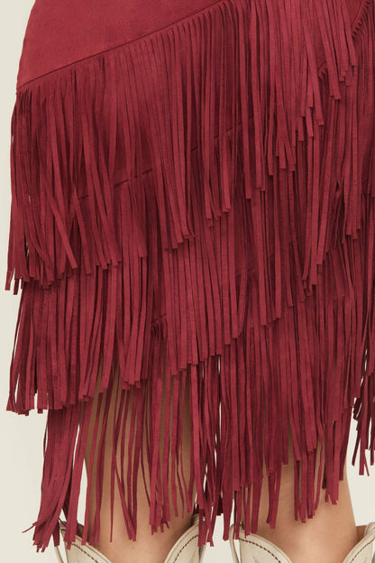 Tina Faux Suede Fringe Midi Skirt
