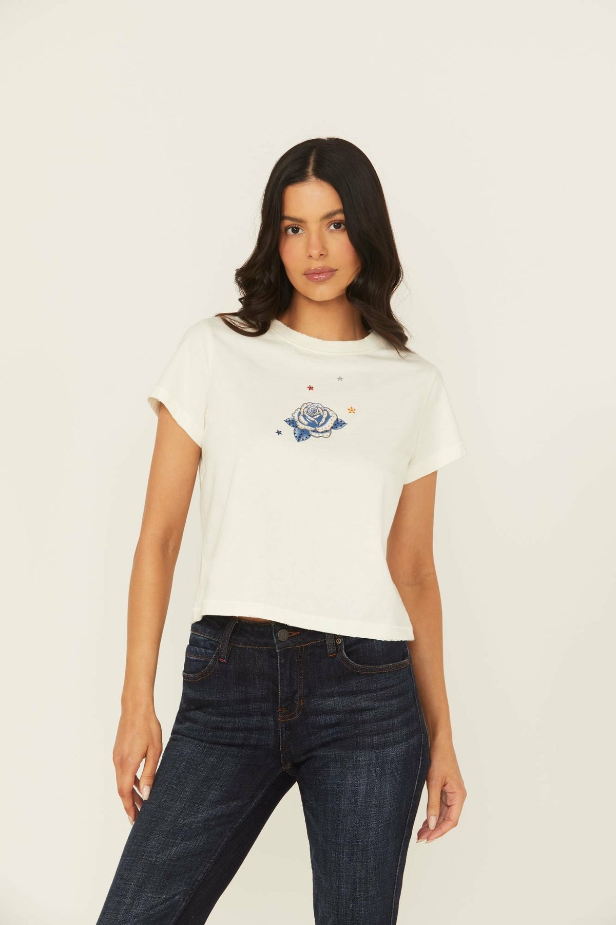 Rhinestone Rose Short Sleeve Cropped Graphic Tee