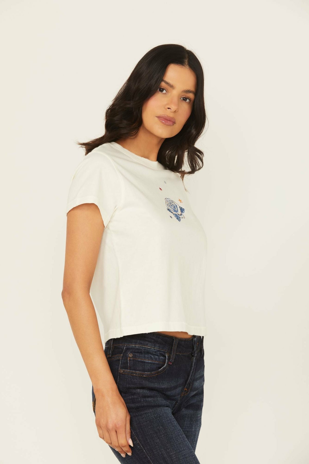 Rhinestone Rose Short Sleeve Cropped Graphic Tee