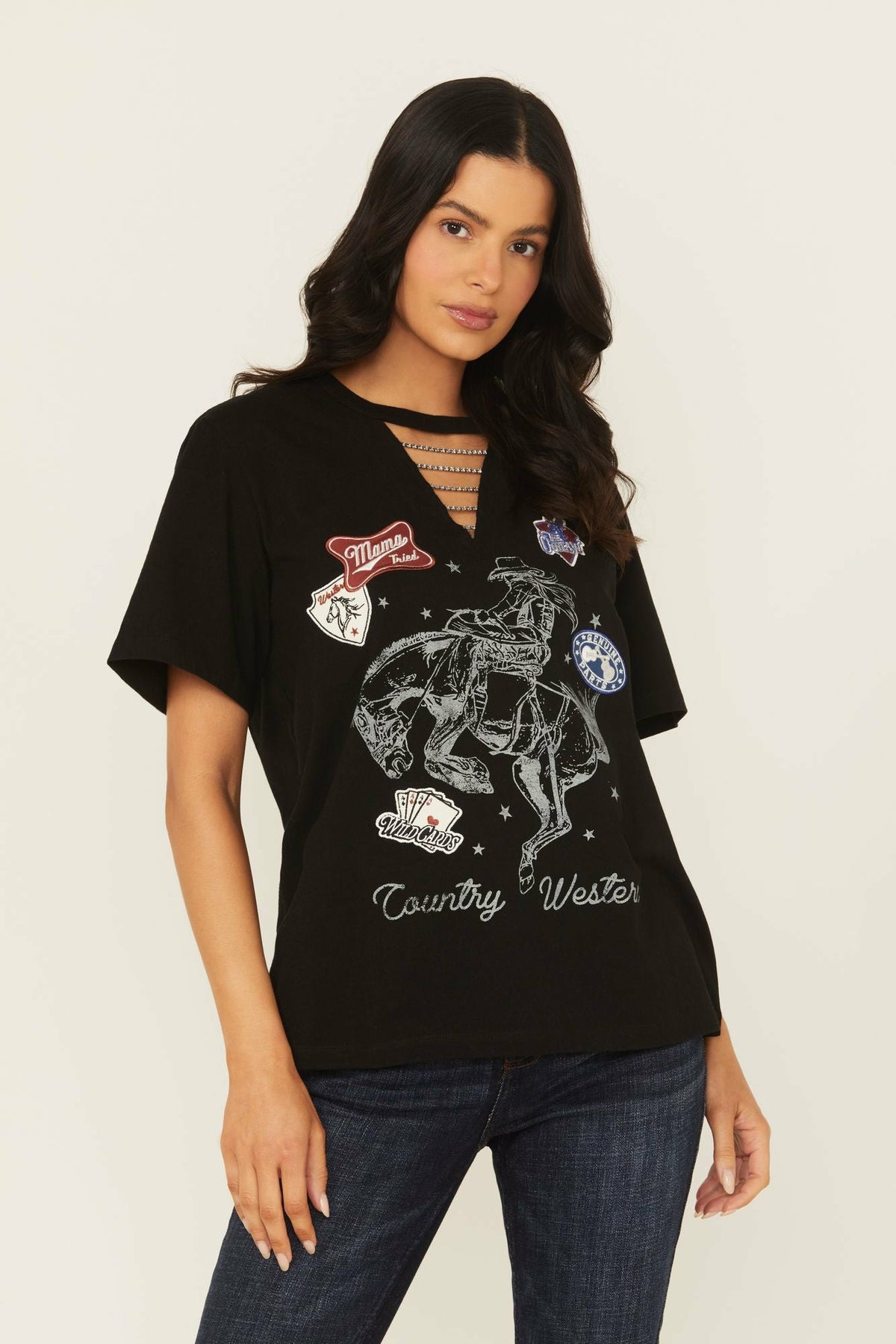 Country And Western Embellished Short Sleeve Graphic Tee