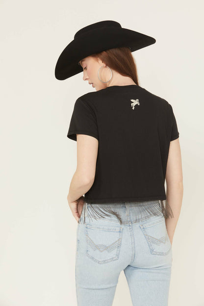 Chase Tequila Ball Chain Fringe Short Sleeve Cropped Graphic Tee
