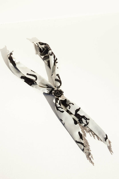 Georgia Chain Fringe Bandana Necklace with Rose Slider
