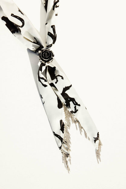 Georgia Chain Fringe Bandana Necklace with Rose Slider