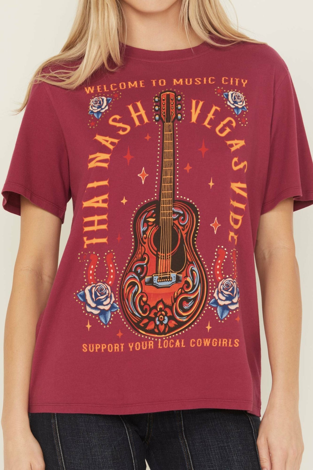 Rhinestone Music City Short Sleeve Boyfriend Graphic Tee