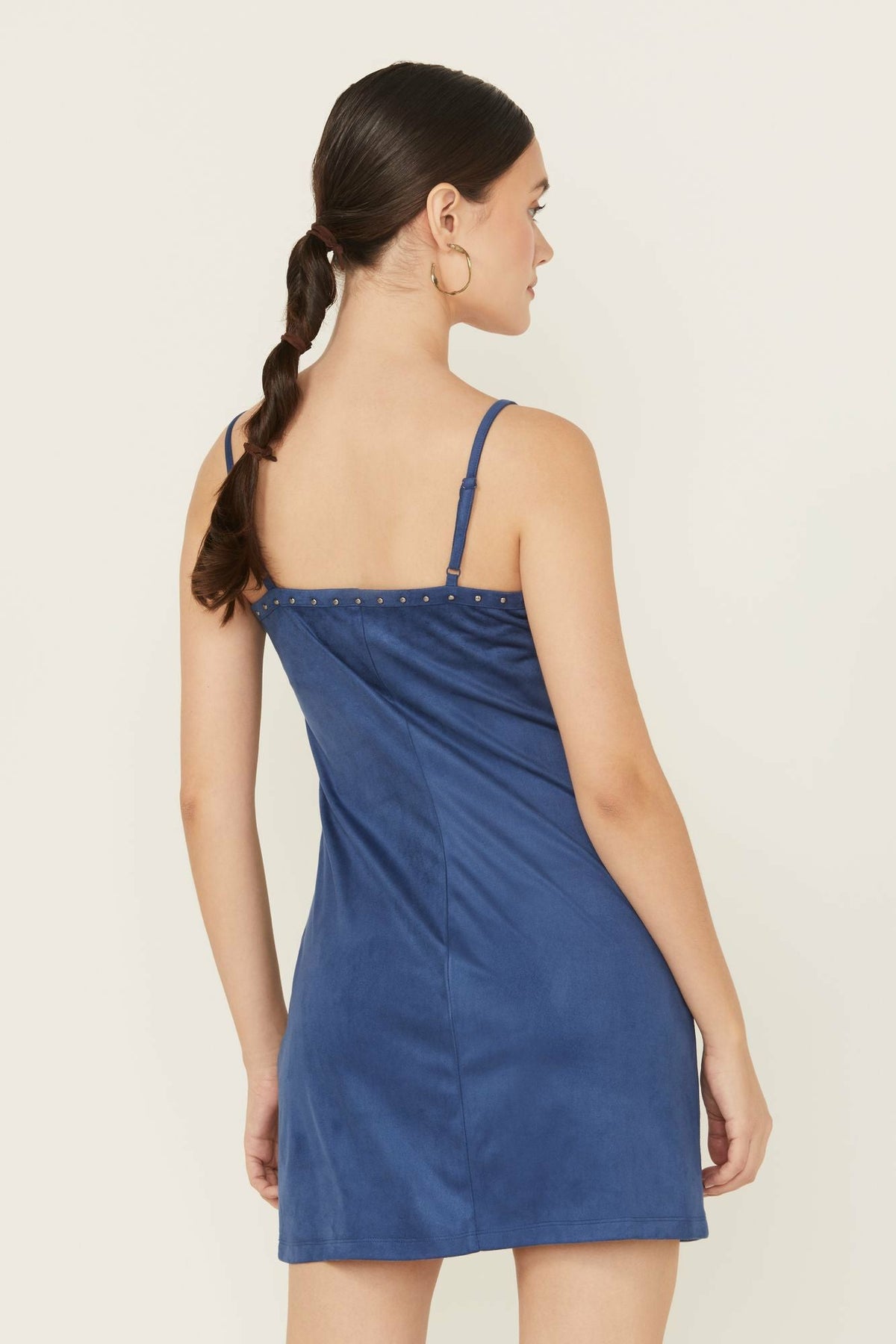 Faux Suede Studded Fringe Sleeveless Mini Dress