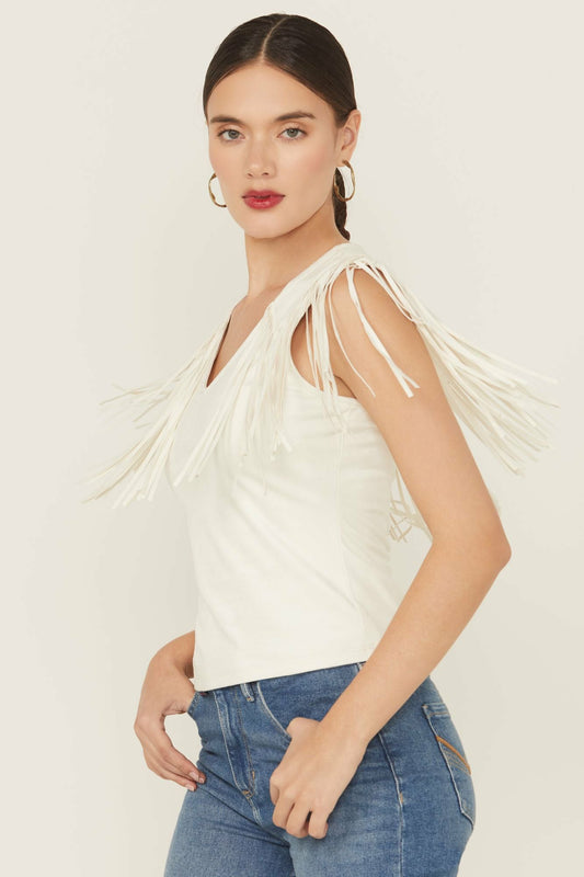 Lady Luck Fringe Faux Suede Top