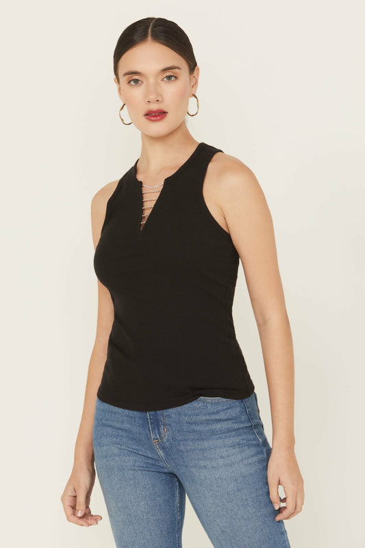 Rhinestone Chain Ribbed Tank