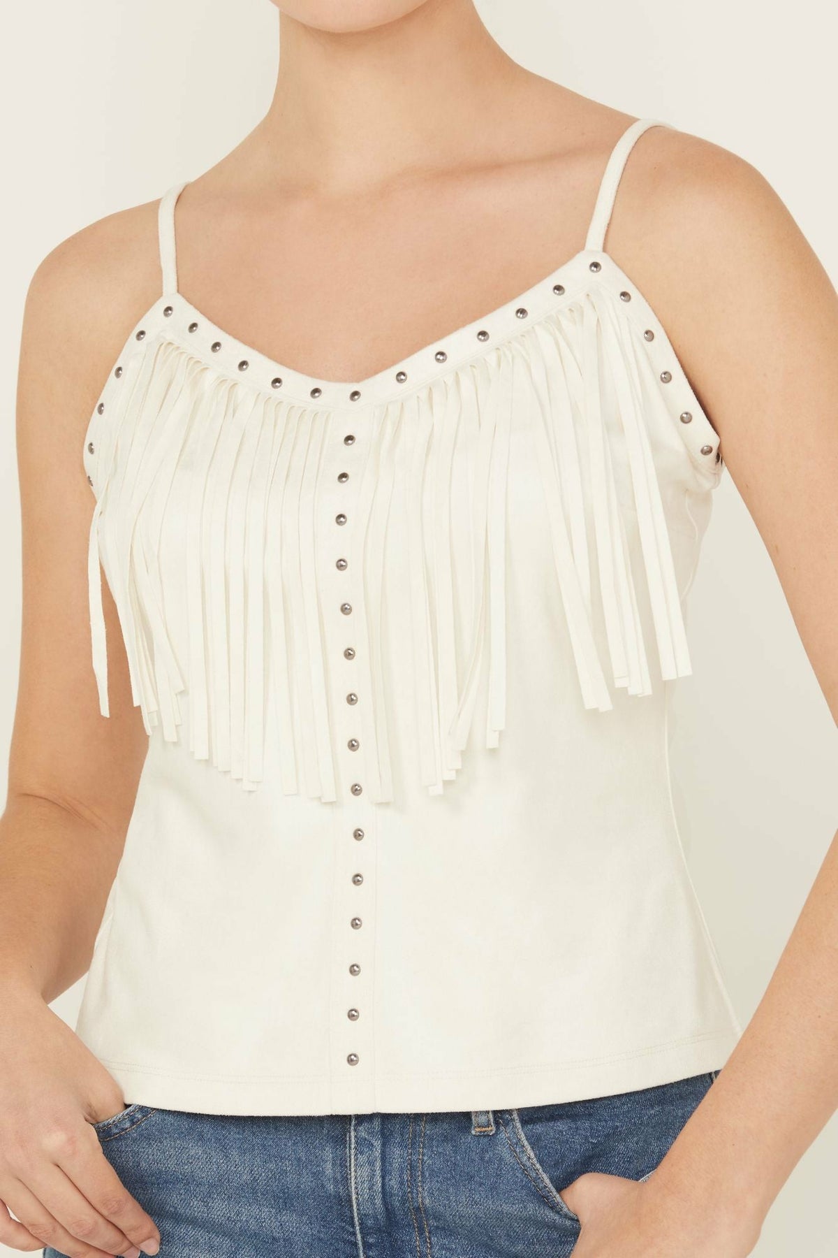 Studded Fringe Faux Suede Tank Top