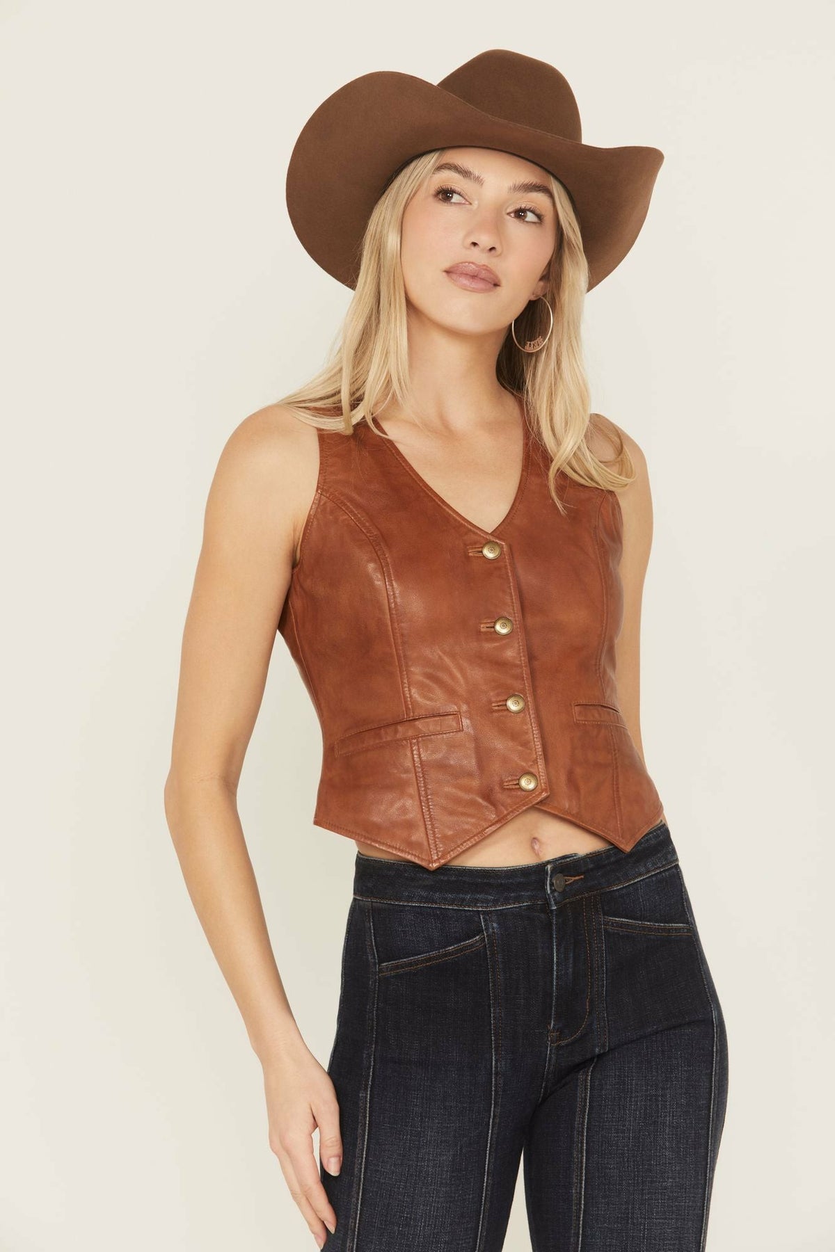 Fitted Button-Down Leather Vest