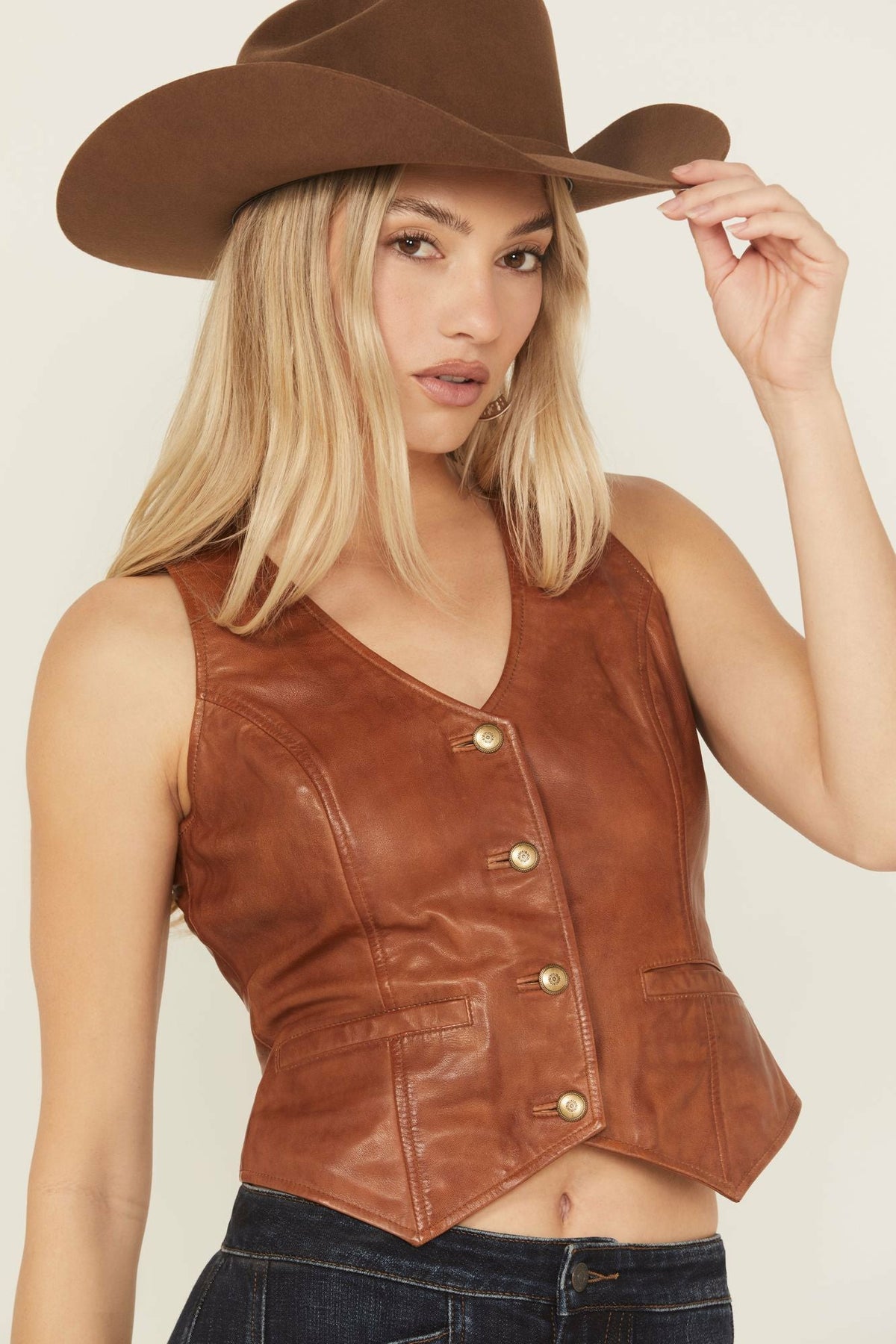 Fitted Button-Down Leather Vest