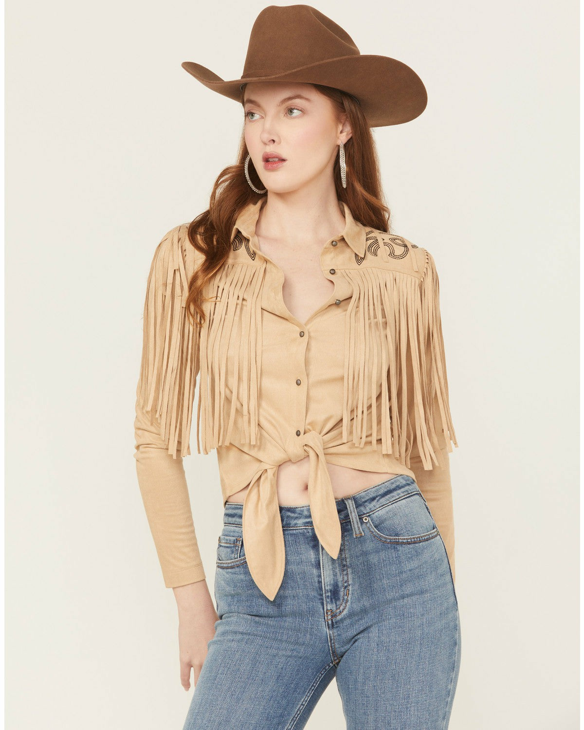 McKinney Faux Suede Long Sleeve Fringe Top