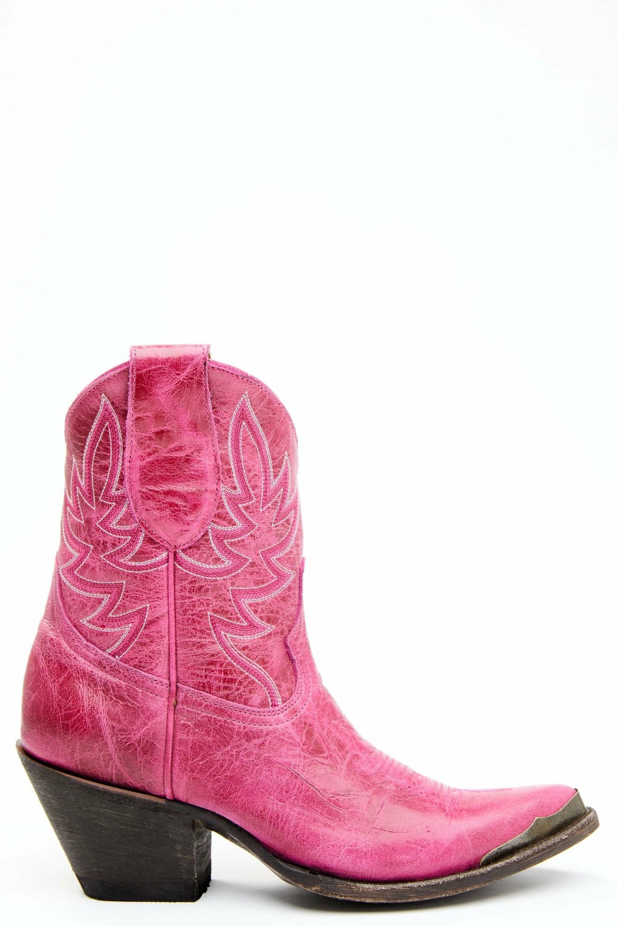 Wheels Pink Leather Western Booties - Round Toe