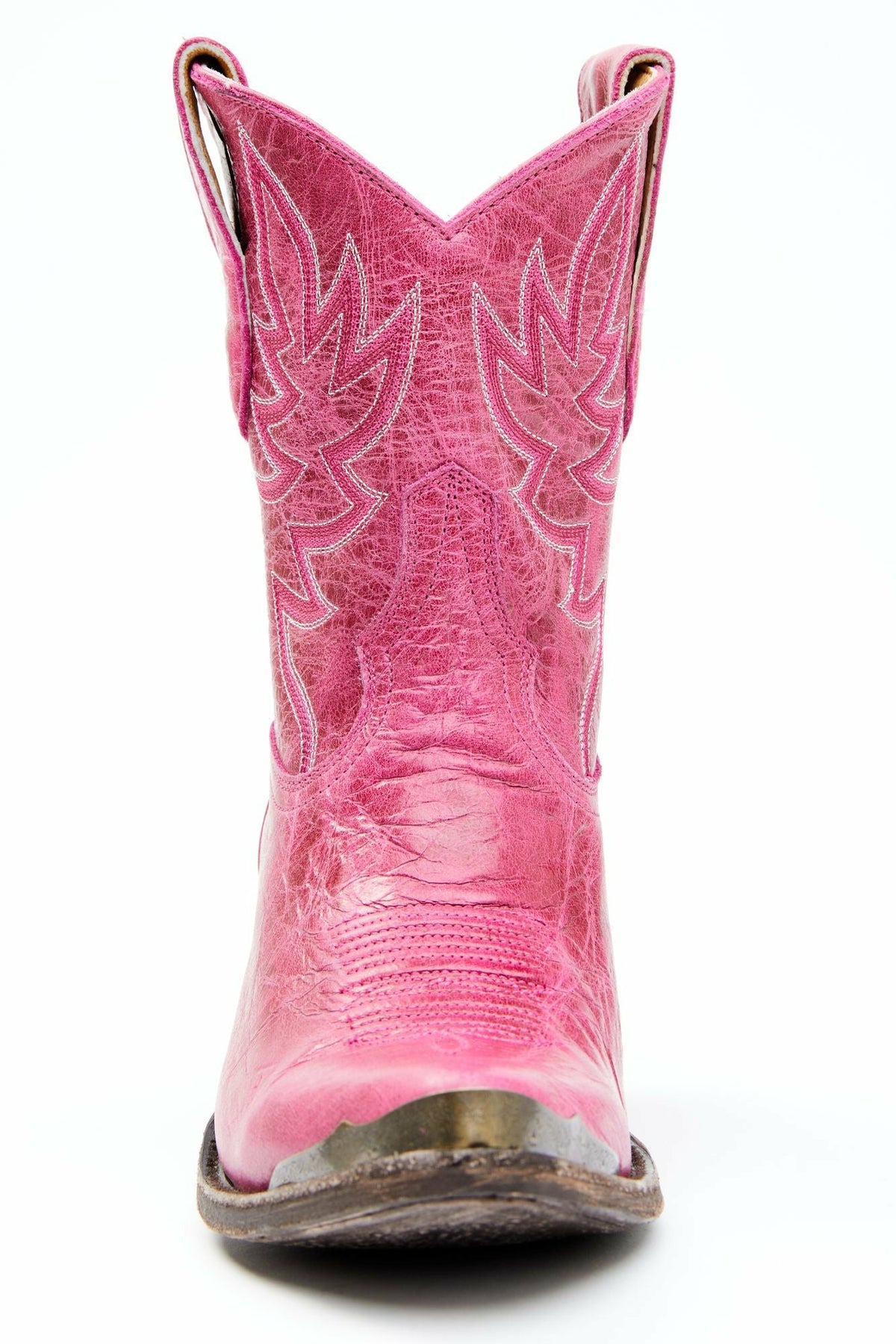 Wheels Pink Leather Western Booties - Round Toe