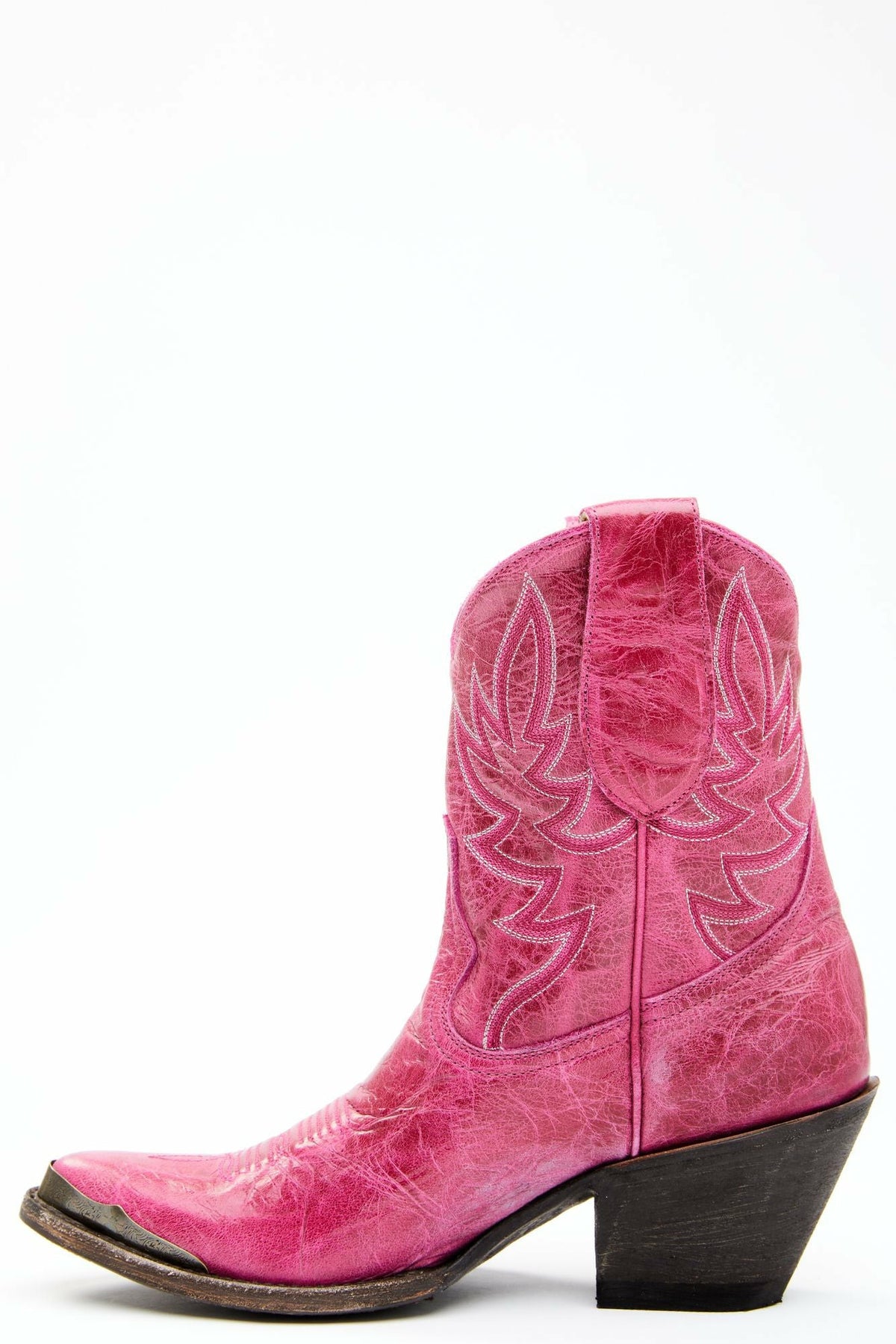 Wheels Pink Leather Western Booties - Round Toe