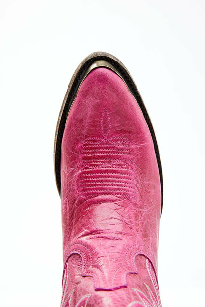 Wheels Pink Leather Western Booties - Round Toe