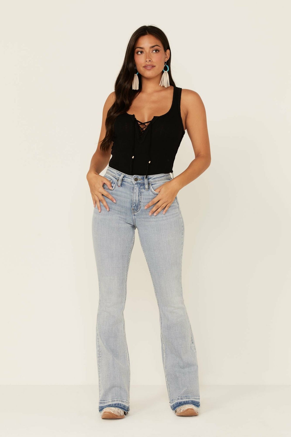 Light Wash Mustang High Risin Released Hem Flare Jeans