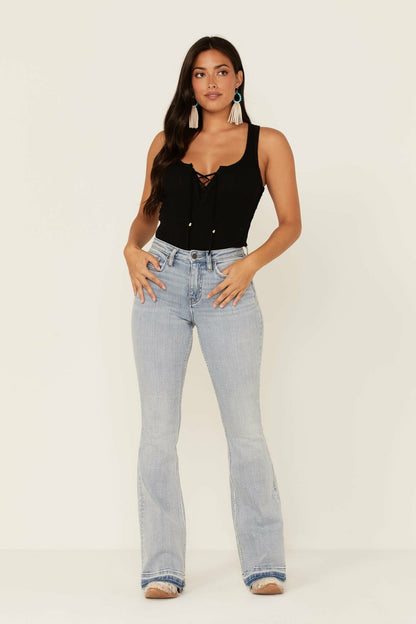 Light Wash Mustang High Risin Released Hem Flare Jeans