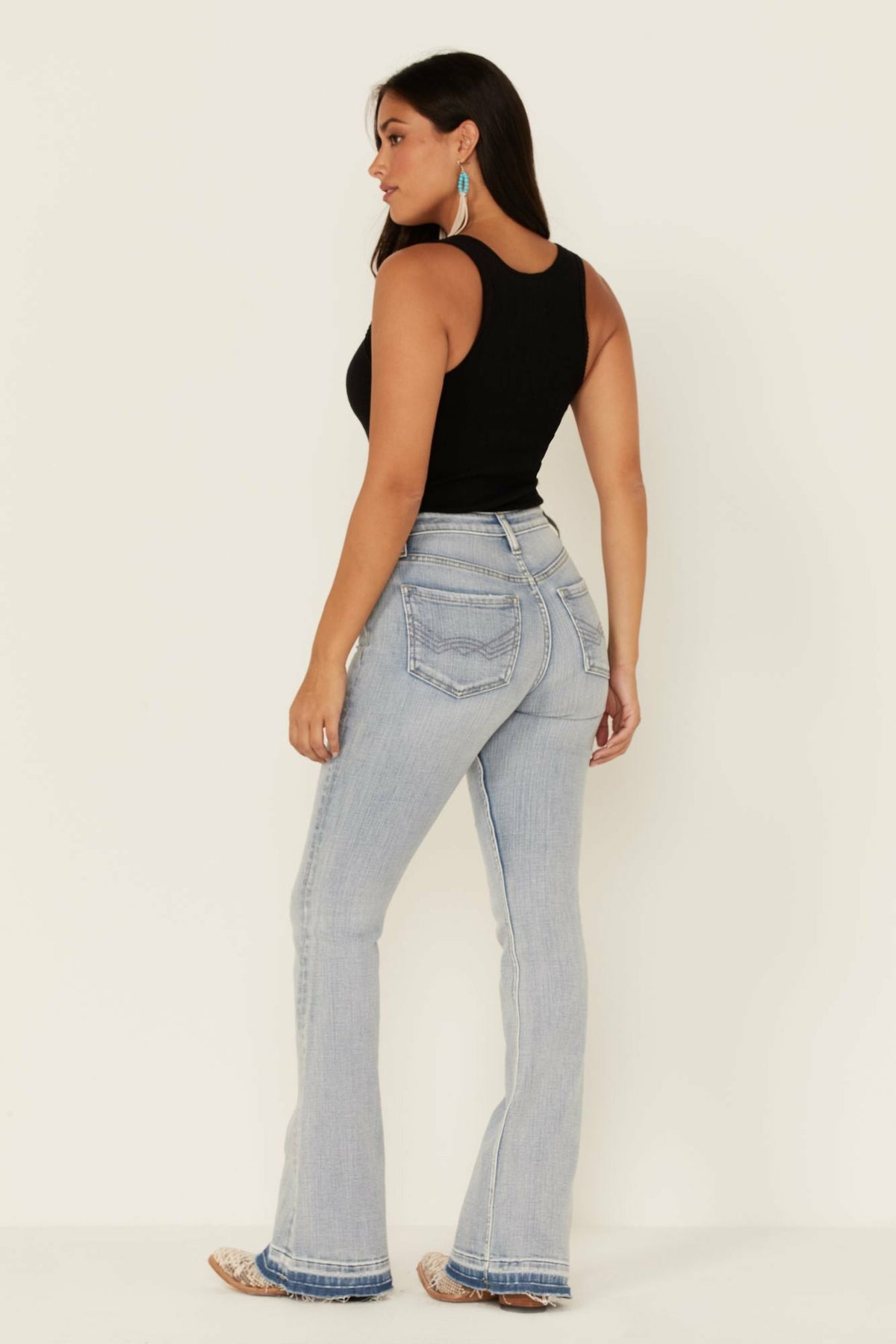 Light Wash Mustang High Risin Released Hem Flare Jeans