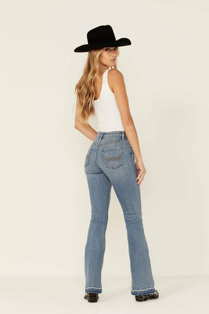 Medium Wash Old West High Risin Released Hem Flare Jeans