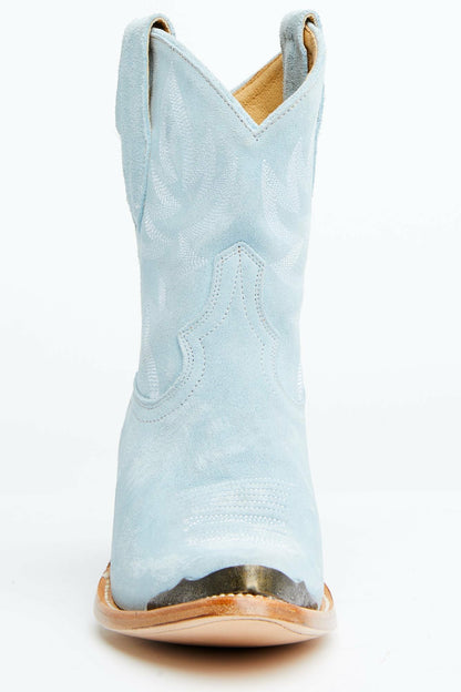Wheels Blue Suede Western Booties - Round Toe