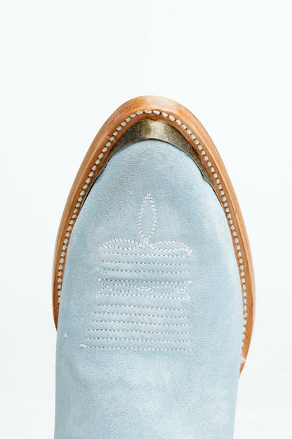 Wheels Blue Suede Western Booties - Round Toe