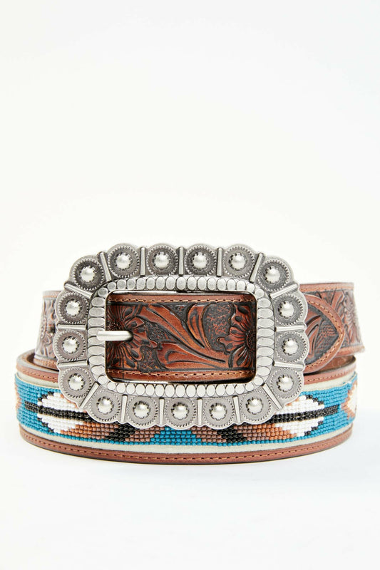 Genuine Leather Windriver Seed Bead Belt