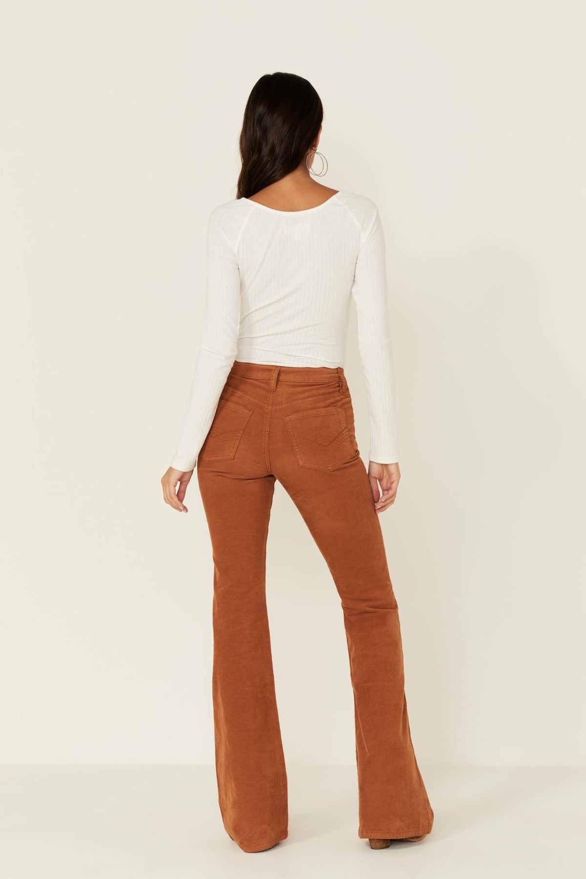 Pecan High Rise Flare Stretch Corduroy Jeans