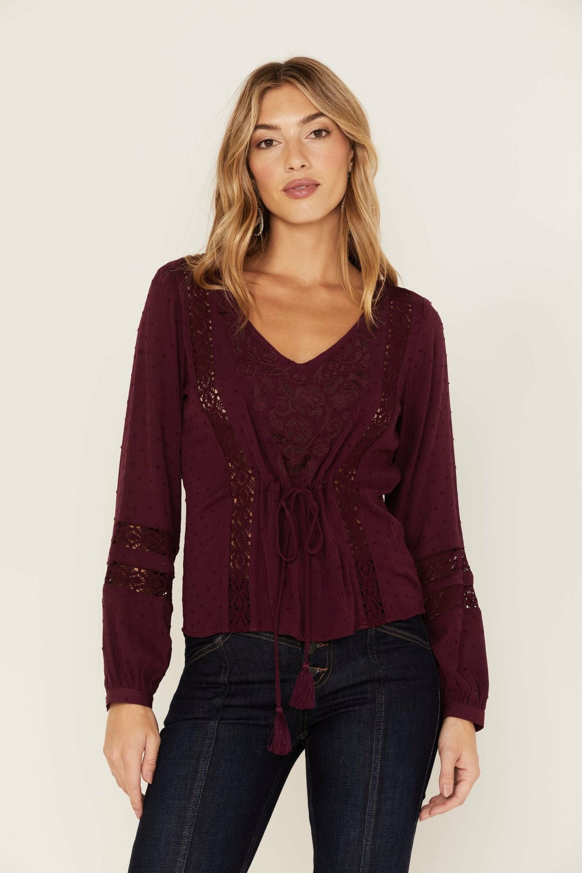 Romance Floral Embroidered Swiss Dot Blouse