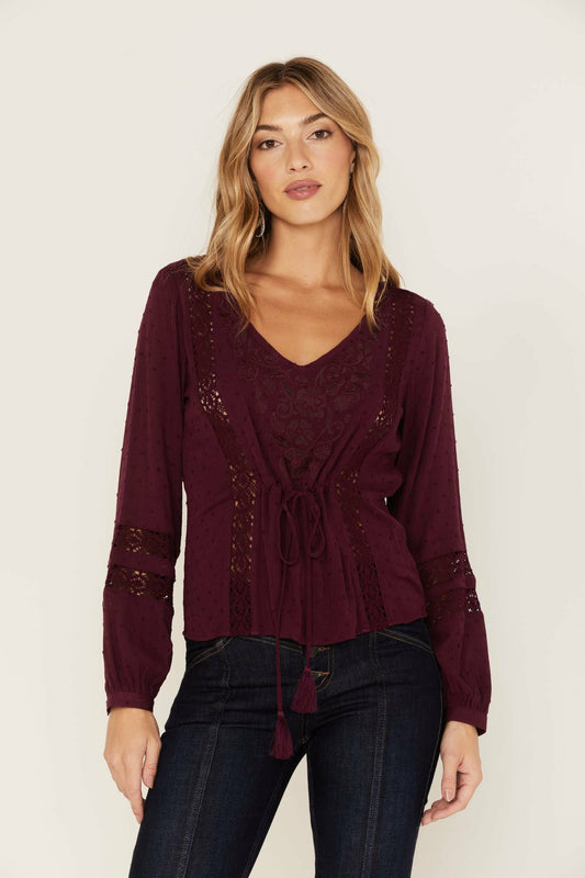 Romance Floral Embroidered Swiss Dot Blouse