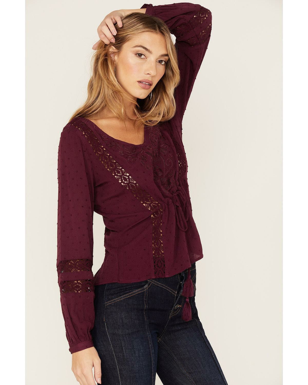 Romance Floral Embroidered Swiss Dot Blouse