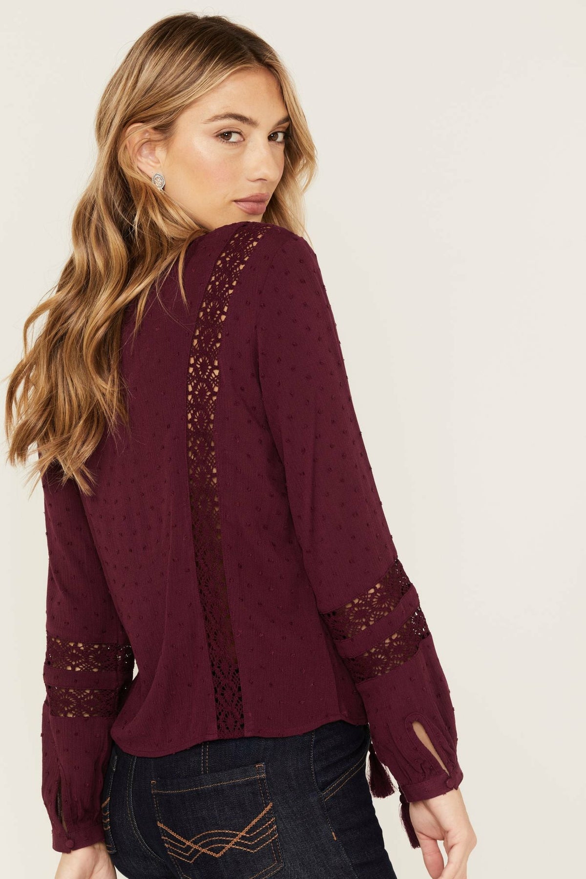 Romance Floral Embroidered Swiss Dot Blouse
