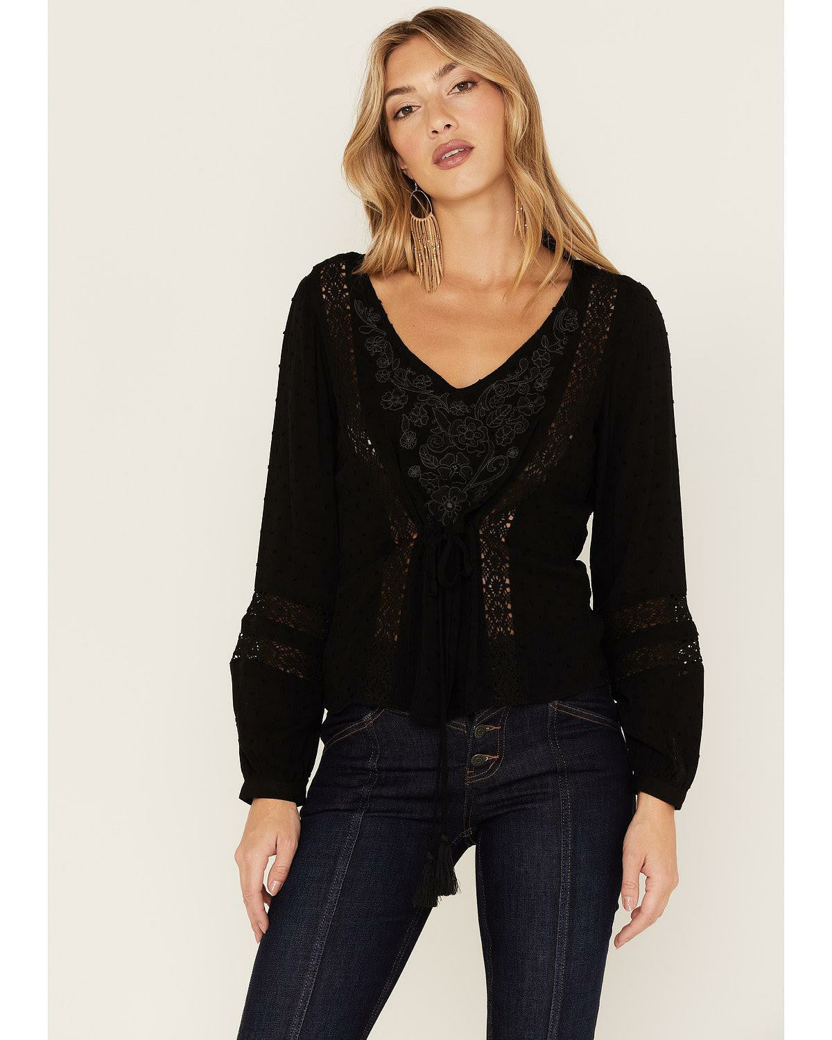 Romance Floral Embroidered Swiss Dot Blouse