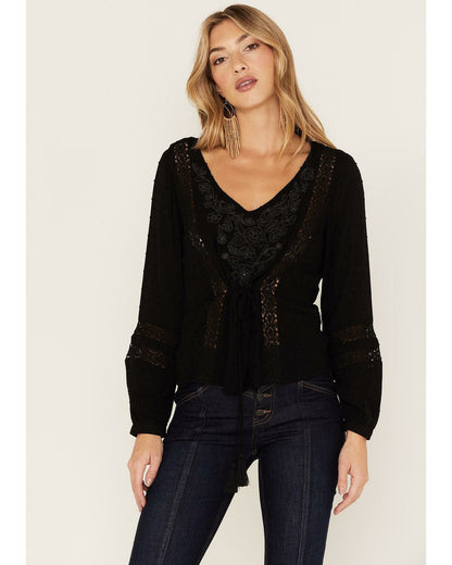 Romance Floral Embroidered Swiss Dot Blouse