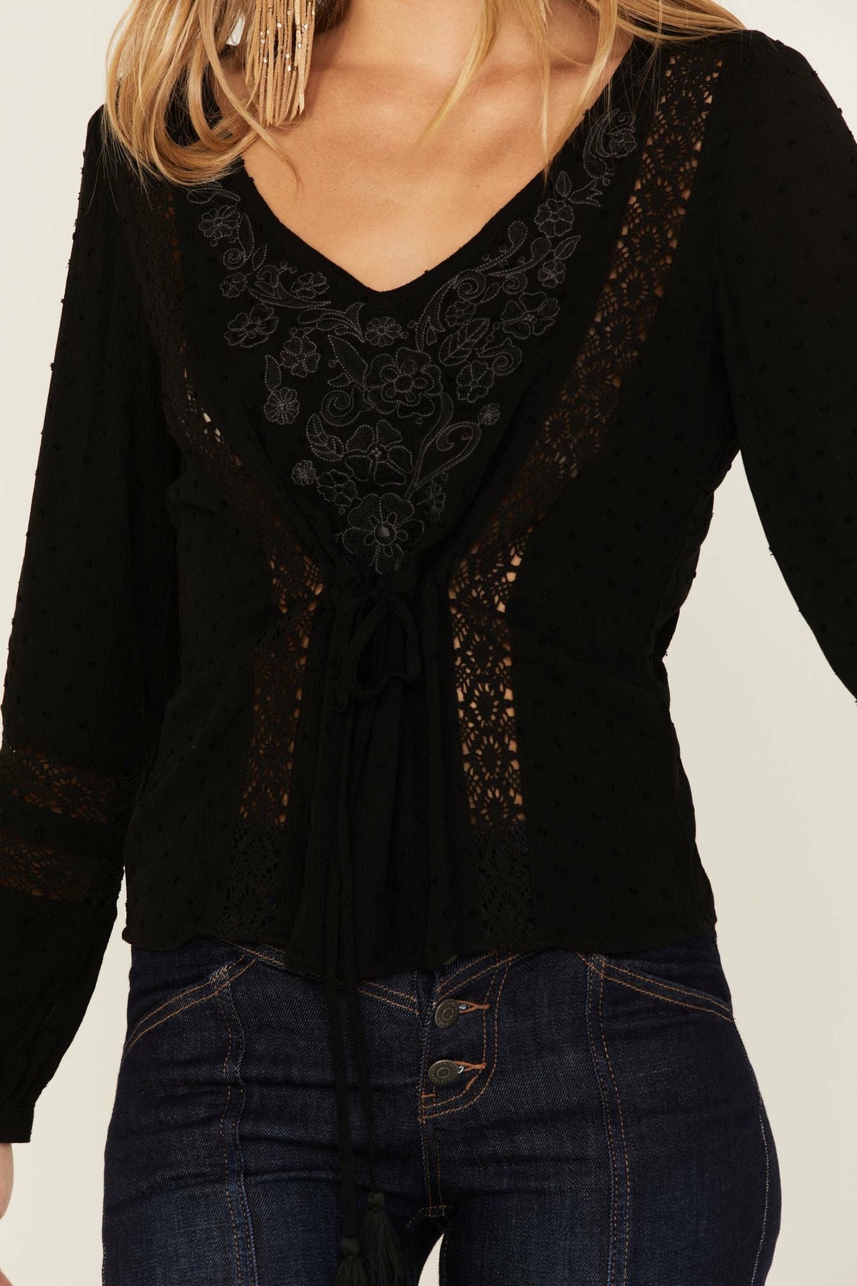 Romance Floral Embroidered Swiss Dot Blouse