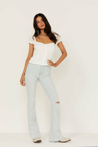 High Risin' Sunglow Wash Distressed Knee Flare Jeans