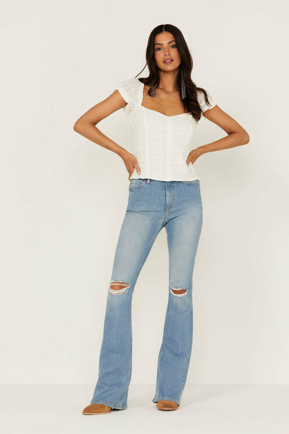 High Risin' Roadtrip Wash Stretch Distressed Knee Flare Jeans